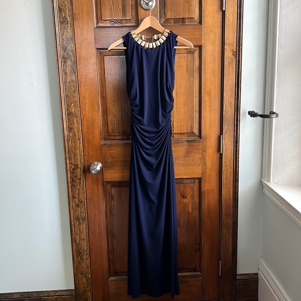 Laundry long formal navy fitted dress